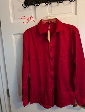 Jemitop Classic Red Long-Sleeve Button-Up Blouse